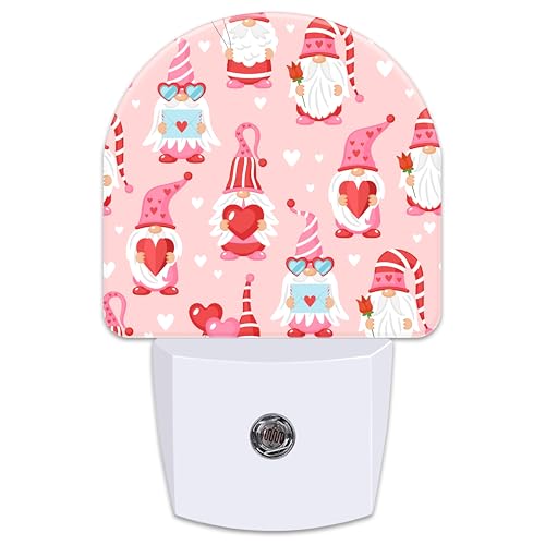 Image of Cute Love Gnomes Night Lights,Gnomes with Red Hearts Plug in Night Light with Dusk to Dawn Sensor, 0.5w Energy Saving Nightlight for Hallway Stairway Birthday Mother's Day Gifts