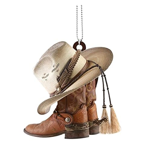 Ardorman Car Pendant Decor Ornament, Car Mirror Suspension Decoration, Car Hangings Rear View Mirror Accessories, Auto Interior Cowboy Boots and Hats Flat Style Cover