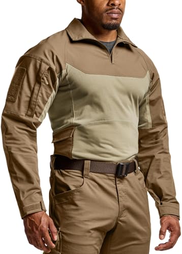 Image of CQR Men's Tactical Combat Shirt, 1 /4 Zip Long Sleeve Breathable Military BDU Training Top for Shooting, Hunting, Range Use