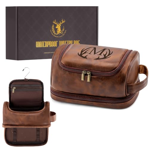 Aganmi Personalized Gifts PU Leather Travel Toiletry Shaving Bag for Men