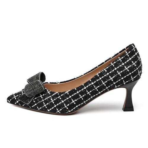 Image of Heels for Women Closed Patent Pointed Toe Bow Pumps Slip on Kitten Low Heels Wedding Party Dress Office Shoes 2.5Inch