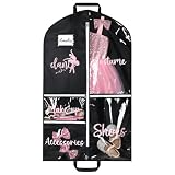 DEEKA Dance Garment Bag for Hanging Clothes with Zipper Pockets Dance Accessories Essentials Uniform Costume 40 Inch Dress Bags for Dance Competition Girls (Black,Pink-Dance)