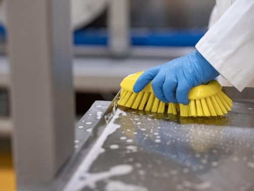 Image of Vikan 38946 Extra Large Hand Brush, Multifunctional, Slip-Resistant Cleaning Tool, Extra Stiff Polypropylene & Polyester Bristle, 9.1 inch, Yellow