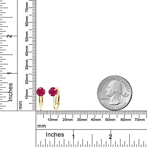 Gem Stone King 2.10 Ct Round Red Ruby 925 Yellow Gold Plated Silver Clip On Earrings #TOP2