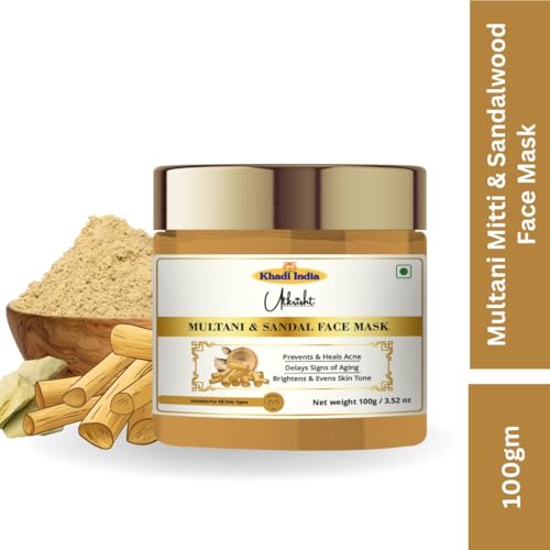 Image of Khadi Multani Mitti & Sandalwood Face Mask 100g | Pure,Natural & Ayurvedic | Gently Exfoliates & Even Outs for Glowing Skin | Removes Dirt & Impurities | All Skin Types | For Men & Women