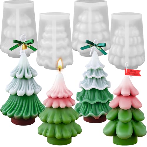 ZQYSING Christmas Tree Candle Molds, Set of 4 Style Pinetree Casting Molds