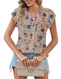 Zeagoo Tops Mujer Elegantes Camisetas Tirantes Verano Holgada Camiseta con Cuello en V Elegante Blusas Informal Tank Top Estampado marrón XL