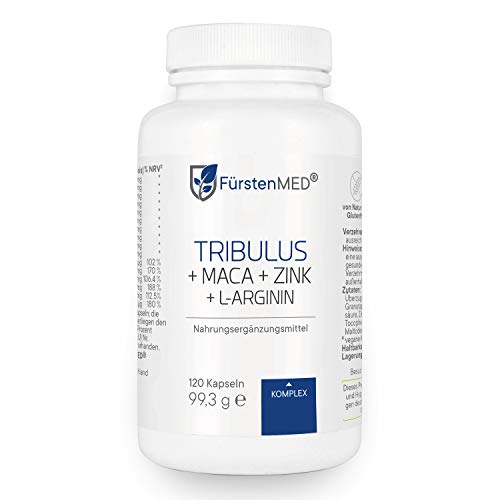 FürstenMED® Tribulus Terrestris + Zink + Vitamin C & D + Arginin + Maca + Selen - Hochdosiert für den Mann - 120 Vegane Kapseln - Laborgeprüft