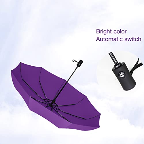 Image of Siepasa Windproof Travel Compact Umbrella, 8-Ribs Anti-UV Waterproof Folding Umbrella with Telfon Coating-One Button for Auto Open and Close. (Purple)