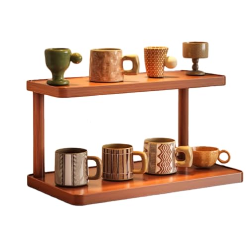 Homeily Wooden Coffee Station Organizer – 2-Tier Mug Holder Shelf for Countertop – Rustic Cup & Tea Cup Display Rack – Storage Stand for Coffee Bar Accessories, Kitchen or Office