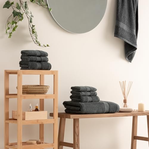 Todocama Badetücher-Set aus 100% Baumwolle (550 g/m²), extra weich, hohe Saugfähigkeit und schnell trocknend, 2 Badetücher, 2 Handtücher und 4 Gesichtstücher (Dunkelgrau)