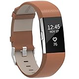 Henoda Replacement Bands Compatible with Fitbit Charge 2, Classic Genuine Leather Charge 2 Band Fitness Wristband for Women Men Small Large Matt Brown