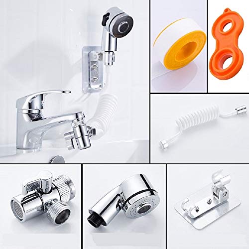 Manyhorses Hand Shower Sink Shower Hose Sprayer,Shampoo Sink Hose Sprayer Attachment,Faucet Extension Tubes,Chrome Shower Head,Adjustable Mode,Copper Valve Adapter,No Drilling Support #TOP3