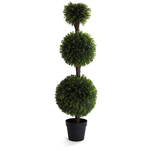 Bornbridge Artificial Cypress Topiary Ball Tree - 4' Cypress Ball Tree - Indoor/Outdoor Topiary Trees (1 Pack)