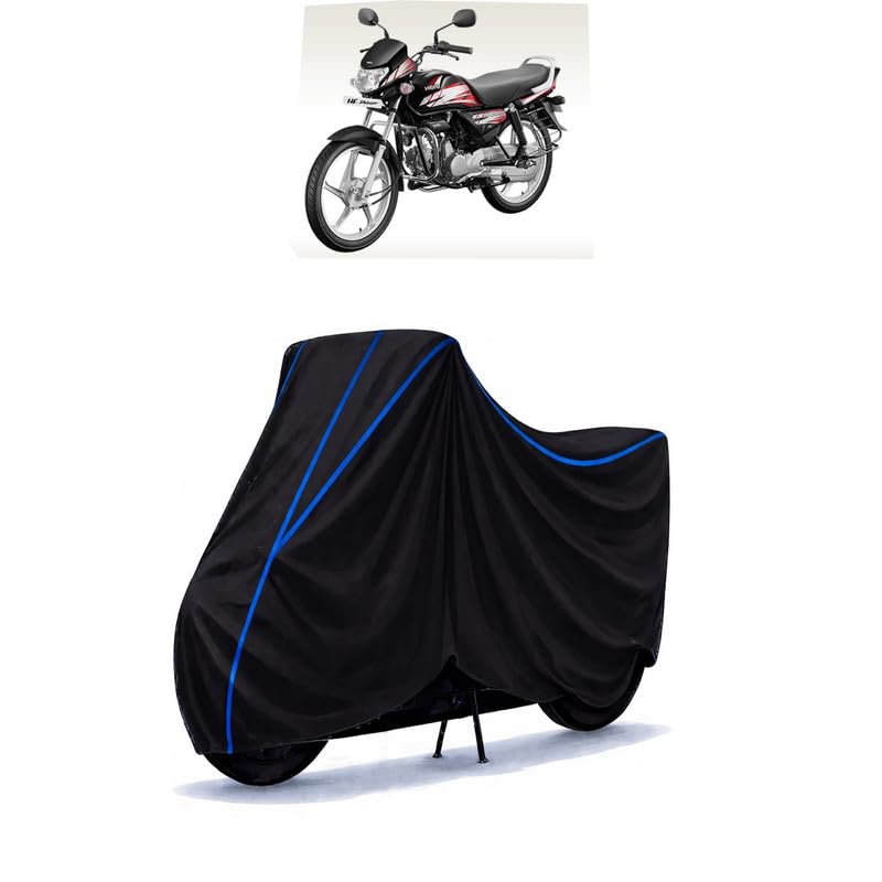 Image of Hero HF Deluxe Bike Cover Water Resistant Universal Motorcycle Rain | Heavy Duty UV Protection, Dust, Scratch Indoor Outdoor All Weather with Black Blue Piping Elastic