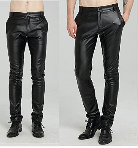 Men`s Pu Motorcycle Party Holiday Performance Faux Leather Pants Jeans2