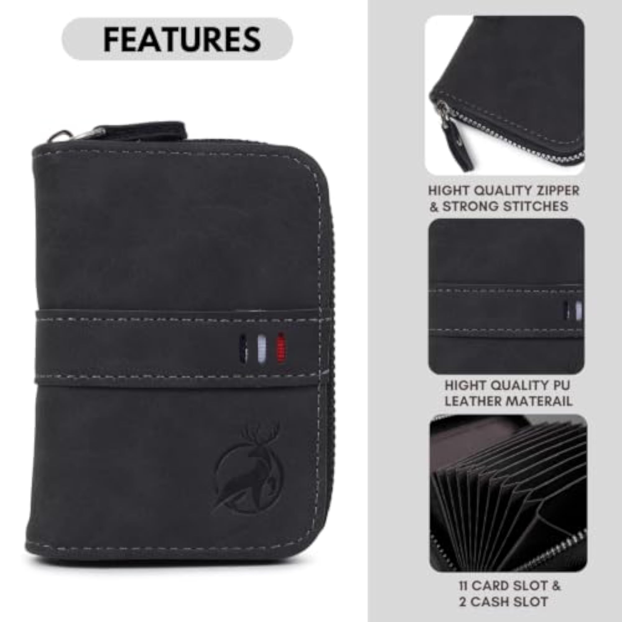 Leather Zipper Card Holder Wallet for Slim Pocket Storage