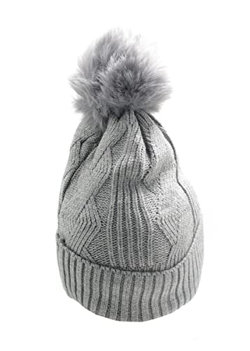 Touca Gorro De Lã Pompom Feminina Frio Forrada (Cinza)