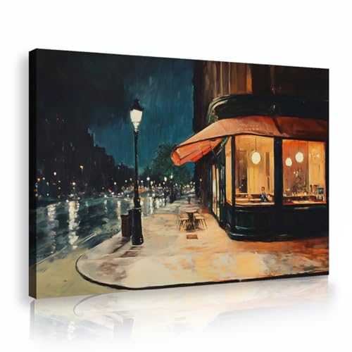 Paysage de rue de nuit pluvieuse toile décorative grand format pour mur vide