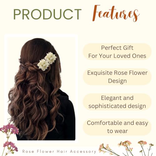 Image of Hair Flare Artificial Plastic & Metal Rose Flower with An Abundance of Petals Design Hairpin /Hair Clip /Judabun | Bridal Hair Accessories, Wedding, Festival for Women & Girls - 2700, Set of 2