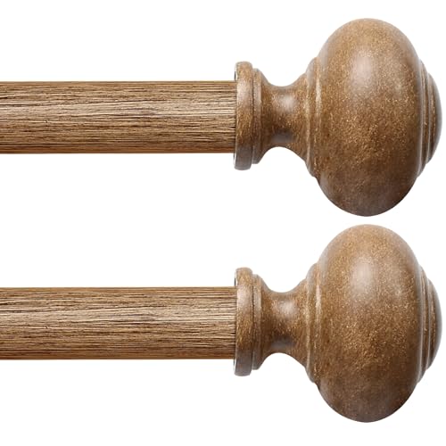 2 Pack Boho Rustic Adjustable Wood Curtain Rod 32-144 Inch, Wood