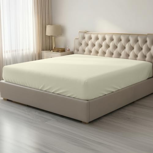 HBHLFZ Full Fitted Sheet Only, Soft Breathable Bottom Sheet - 54"x75" Deep Pockets Full Size Fitted Sheet - All Around Stretch Fit, Wrinkle Resistant, Colorfast - Easy Care, RiceYellow