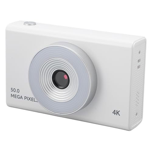 CHICIRIS Retro CCD Digitalkamera mit Fill Light 4K HD 8X Zoom für Studenten Mädchen Jungen Senioren Tragbare Wiederaufladbare Bauchmuskeln (White)