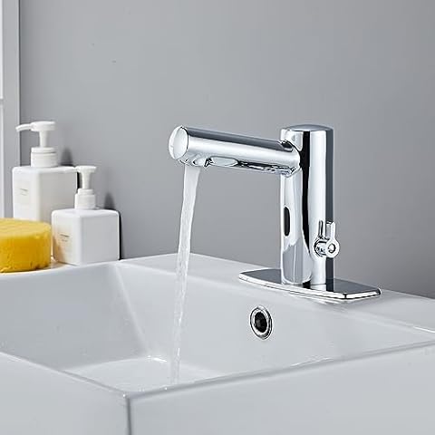 HALO SANITARY Motion Sensor Bathroom Faucet, Touchless, Deck Mount, Polished Cover