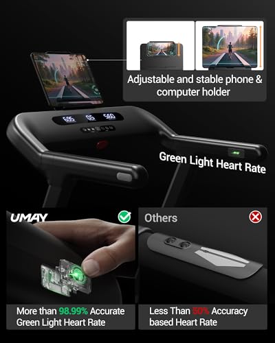 Image of UMAY Fitness Foldable Treadmill with 2-20% Auto Incline, 400LB Capacity Heavy Duty Treadmills for Home with Handle Height Adjustable, 55 inchx18 inchExtra-Wide Running Surface, 4.0HP & 9.5MPH Running Machine