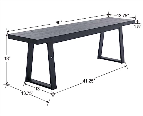 BESTANO Wooden Dining Bench 60” Industrial Table Benches, Seating Chair Rustic Indoor Benches, Mid Century Kitchen Bench with Metal Legs, Black - Thumbnail 3