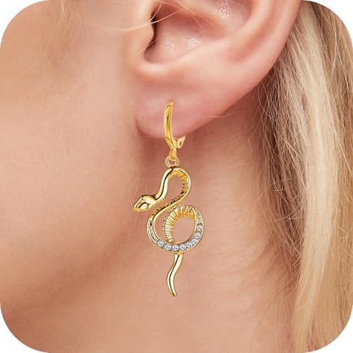 DHZJTSL Halloween Gothic Gold Snake Earrings for Women, Hypoallergenic 14K Gold Plated Goth Snake Shaped Clip On Earrings — view 6