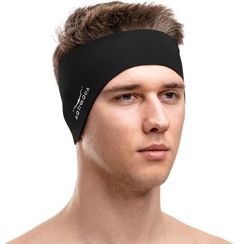 AqtivAqua Fascia per Nuoto - Fascia di Protezione per Le Orecchie - Fascia per Nuoto per Bambini, Adulti, Uomini, Donne, Bebè, Fascia per Capelli - Tiene Fermi i Tappi per Le Orecchie (Nero, X-Large)