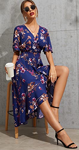Image of Kormei Womens Short Sleeve Floral Maxi Dress High Low V-Neck Flowy Party Long Dresses