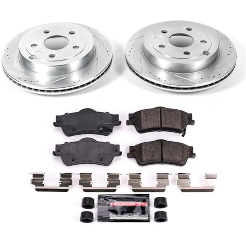 Image of PowerStop Rear Brake Kit for Pontiac G8 2008-09 - Drilled and Slotted Disc Rotors with Carbon-Fiber Ceramic Brake Pads Replacement, K5525