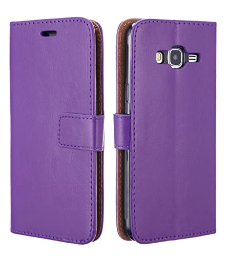 Galaxy J3 2016 Case Cover, Samsung J3 2016 Premium Leather Slim Design Shockproof Wallet Flip Phone Cover for Samsung Galaxy J3 2016 with Card Holder, Kick Stand, Magnetic Closure (Purple)