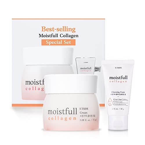 ETUDE Moistfull 胶原蛋白霜特别套装(胶原蛋白霜 2.53 液体盎司+胶原蛋白洁面泡沫 1.76 液体盎司) | 胶原蛋白水提供水分,让您的皮肤有弹性和水润 | 柔软 粘贴和粘贴