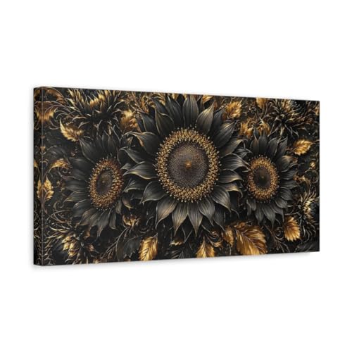 Toile tournesols noir et or grand format pour une déco salon chaleureuse