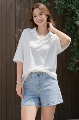 Image of Zilcon Oversized Tshirts for Women V-Neck Summer Short Sleeve Casual Loose Top