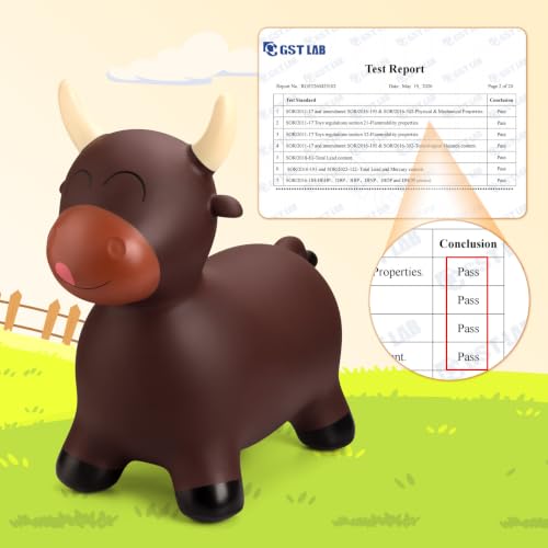 Image of EVERICH TOY Bouncy Animal Hopper, Ride-On Bull Hopping Toy for Toddler 18M+ | Inflatable Horse Hopping Toy for Boys Girls, Indoor Outdoor Bouncy Bull Toy for 2 Year Old Kids, Gift for 3 4 5 6 Yrs W / Pump