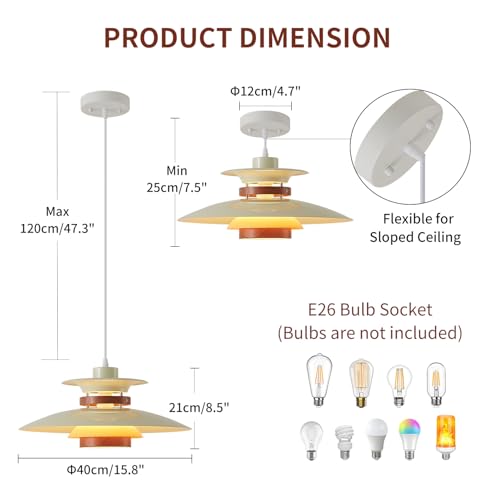 EFINEHOME Modern Decor Adjustable Pendant Lamp Kitchen Island, Aluminum and Wood Finish,1-Light E26 Base Ceiling Hanging Light for Dining Room Shop Restaurant (Beige+Dark Wood Grain, 40cm) by EFINEHOME - Image 3