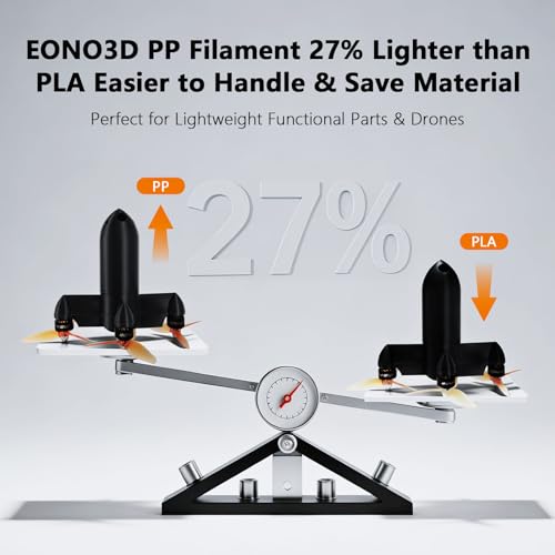 Image of PP Filament 1.75mm Polypropylene Filament, Black 1kg /2.2lbs Durable Semi-Flexible 3D Printer Filament for Functional Parts & Prototyping, No Warping, 5 Build Sheets Included