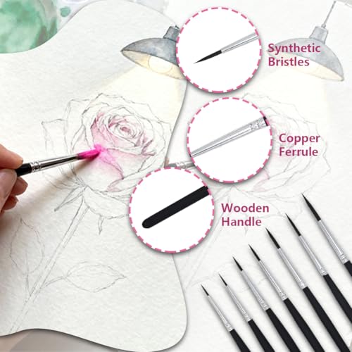 Afantti 20 Stück Detail Feine Pinsel Malen Nach Zahlen Künstler Malpinsel Pinselset | Ultradünne Lange Spitze | für Miniatur Acryl Öl Modellbau Malerei