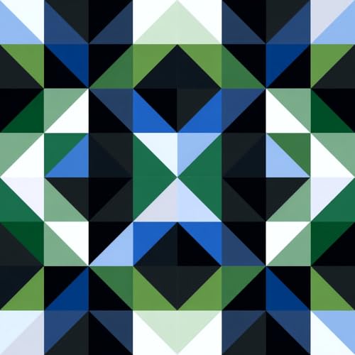 IOHEFY 10PCS Peel and Stick Floor Tiles 12x12 Inch Blue Green Black White Geometric Triangle Self Adhesive Vinyl Flooring for Kitchen Bathroom Bedroom Living Room Home DIY Decor