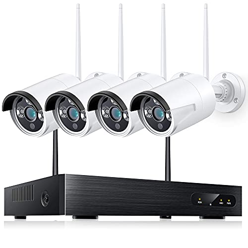 1080P Wireless Security Camera System with One-Way Audio, 8CH NVR 4Pcs Home WiFi Security Camera Outdoor with Night Vision, Waterproof, Motion Alert, Remote Access, No Hard Disk
