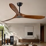 Heyecola 60 Inch Wood Ceiling Fan No Light, Outdoor Ceiling Fans Without Light,3 Blades Propeller Indoor Ceiling Fan With Remote Control for Living Room Bedroom Patio Porch Flat Sloped Ceiling,Walnut