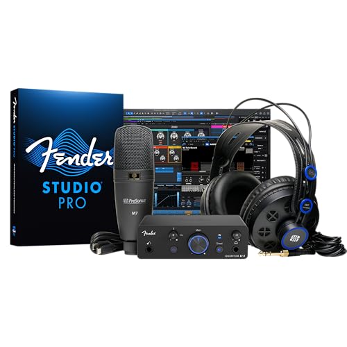 Image of Fender Quantum Creator Bundle | Home Recording Kit with Quantum LT 2 USB-C Interface, M7 Condenser Microphone, HD7 Headphones, XLR Cable, Mic Stand, Fender Studio Pro, Beginner Studio Bundle | Includes Quantum Lt 2 USB-C Interface, M7 Condenser Mic, HD7 Headphones, Xlr Cable, Desktop Mic Stand, Fender Studio Pro