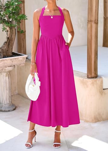 Image of KIRUNDO Summer Dresses for Women 2026 Halter Maxi Wedding Guest Party Cocktail Semi Formal Elegant Classy Long Sundress