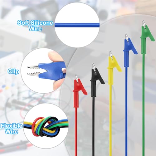 Image of 5pcs Alligator Clips Test Leads Set Dual Ended 15A Test Lead Wire Cable with Insulators Clips with Protective Jack Copper Clamps for Electrical Testing 5 Colors 3.3 ft /1m