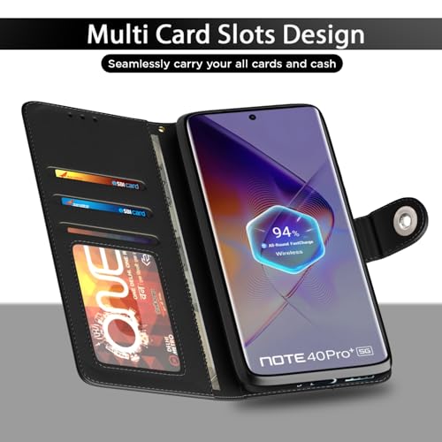 Image of Pikkme Flip Cover Leather Finish | Inside TPU with Card Pockets | Wallet Stand and Shock Proof | Complete Protection Button Flip Case for Infinix Note 40 Pro Plus 5G(Black)
