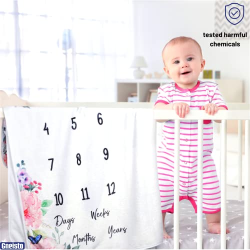 Gneisto Baby Milestone Blanket For Baby Girl 60"X40"Baby Monthly Milestone Blanket Girl-Large Baby Blanket For Girls-Baby Girl Shower Gift For Nursery Decor-Baby Girl Blanket With Headband And Frames #TOP4